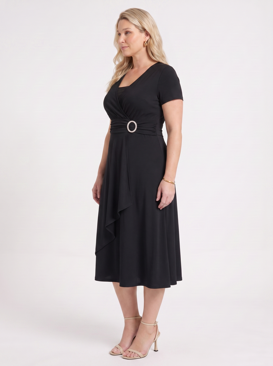 Arden Buckle Wrap Jersey Midi Dress