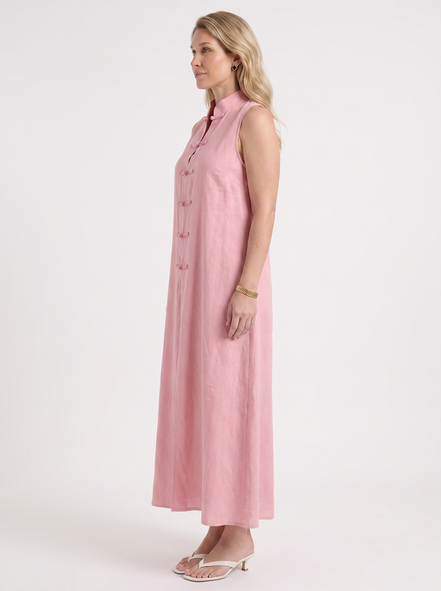 Rosie Mandarin Collar Frog Button Maxi Dress