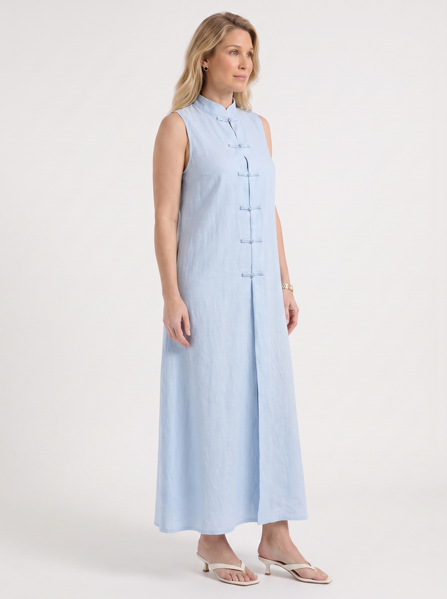 Rosie Mandarin Collar Frog Button Maxi Dress
