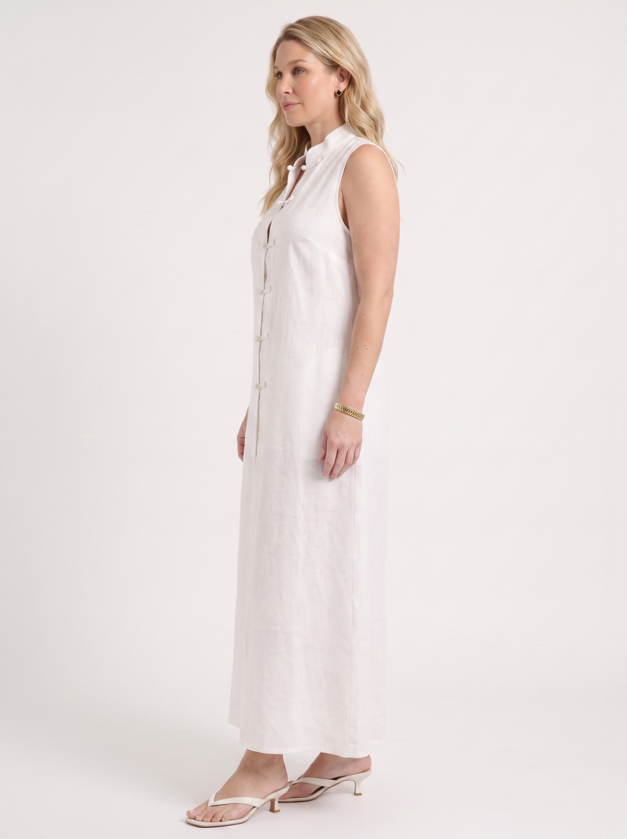 Rosie Mandarin Collar Frog Button Maxi Dress