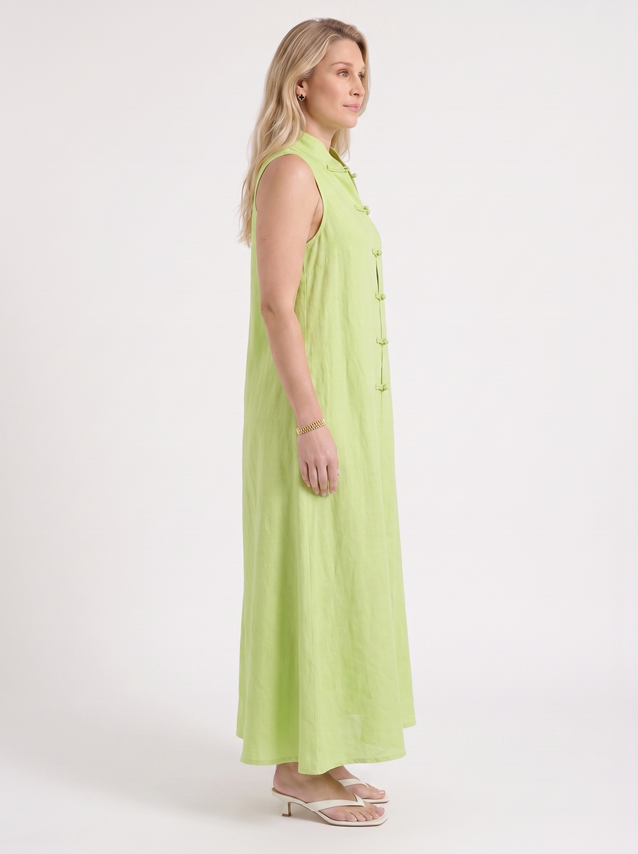 Rosie Mandarin Collar Frog Button Maxi Dress