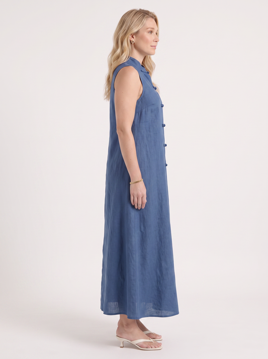 Rosie Mandarin Collar Frog Button Maxi Dress