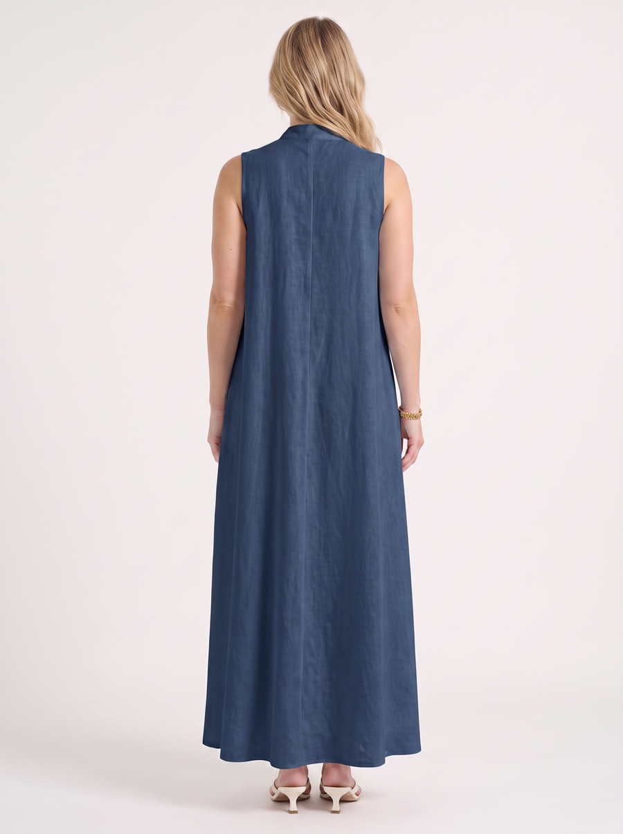 Rosie Mandarin Collar Frog Button Maxi Dress