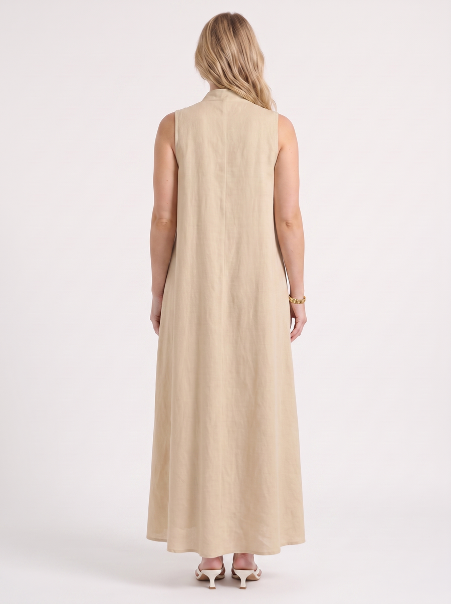 Rosie Mandarin Collar Frog Button Maxi Dress