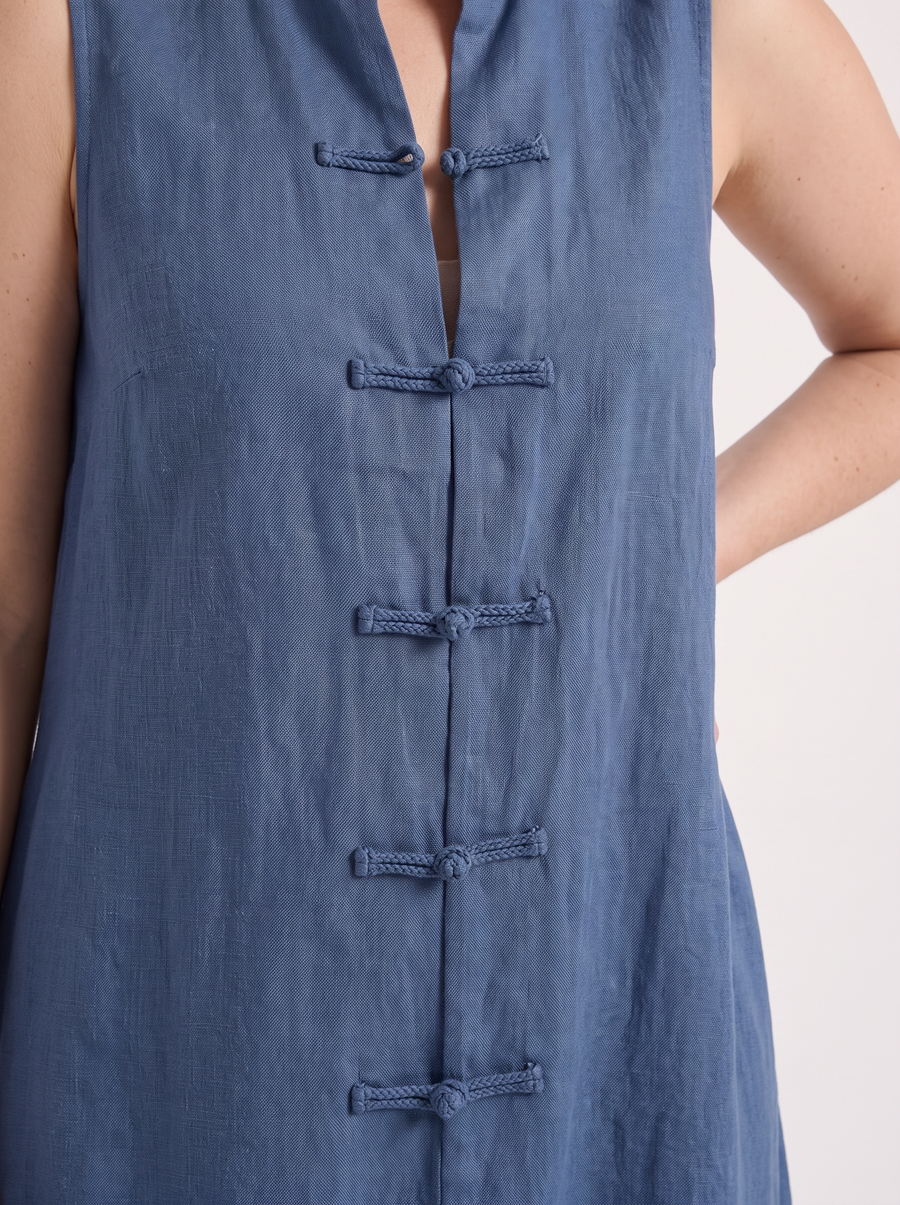 Rosie Mandarin Collar Frog Button Maxi Dress