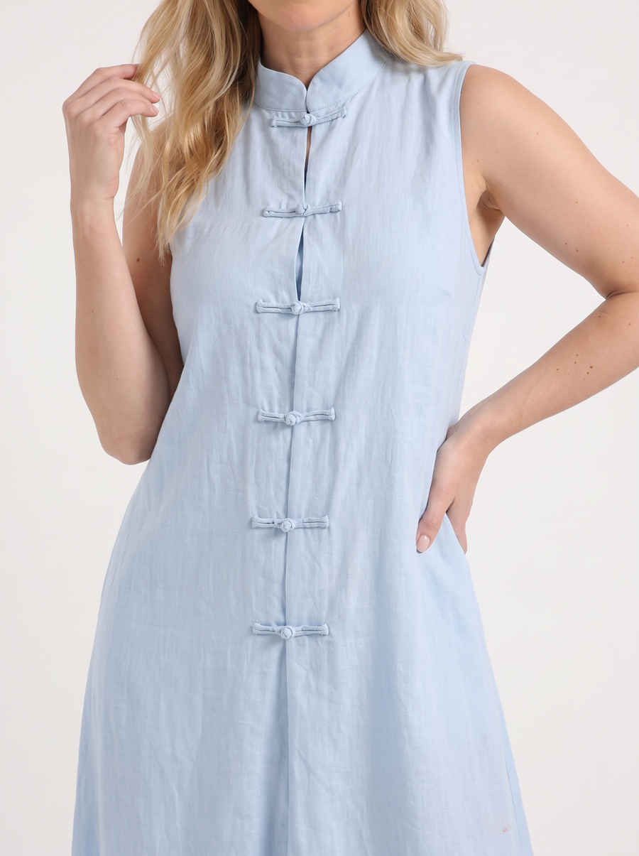 Rosie Mandarin Collar Frog Button Maxi Dress