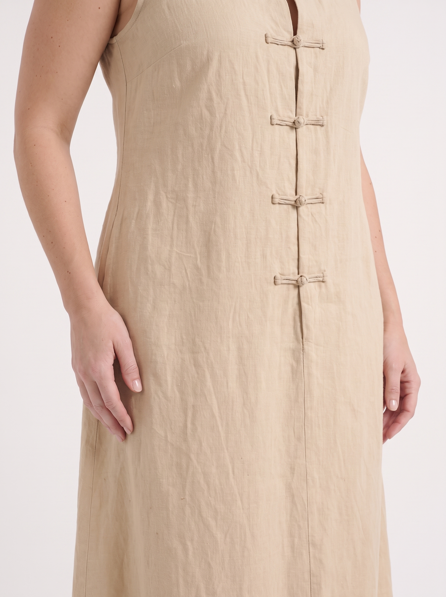 Rosie Mandarin Collar Frog Button Maxi Dress