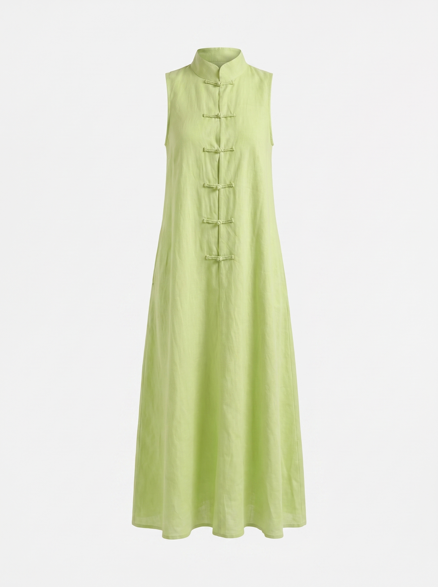 Rosie Mandarin Collar Frog Button Maxi Dress