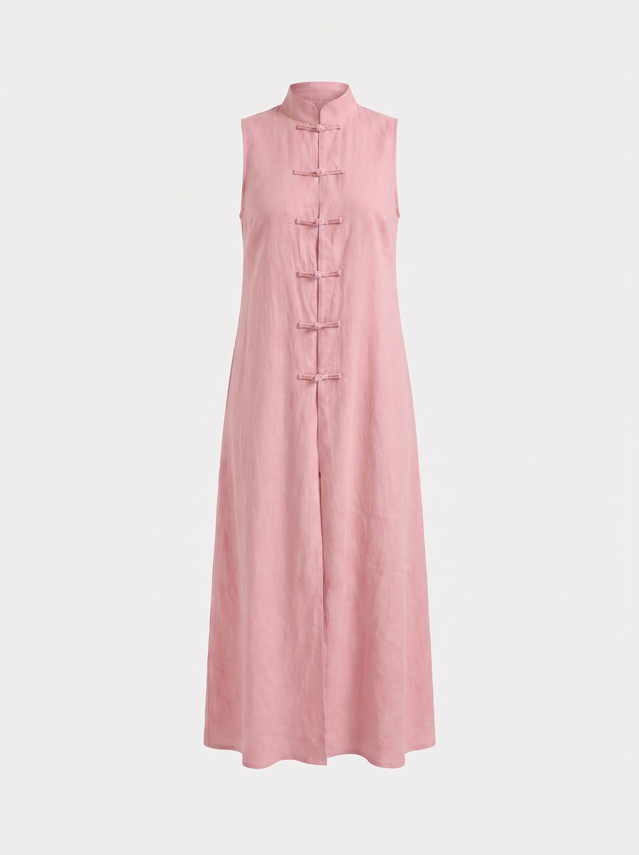 Rosie Mandarin Collar Frog Button Maxi Dress