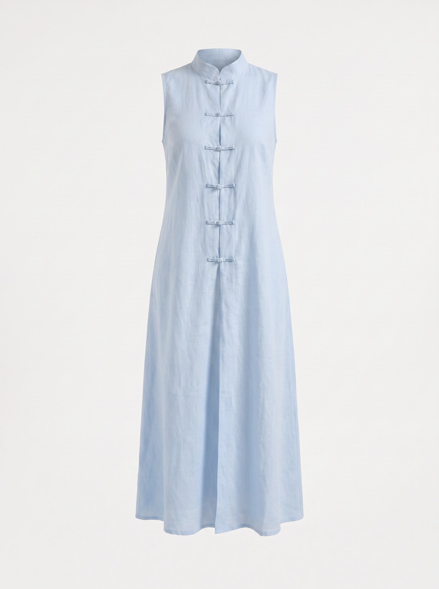 Rosie Mandarin Collar Frog Button Maxi Dress