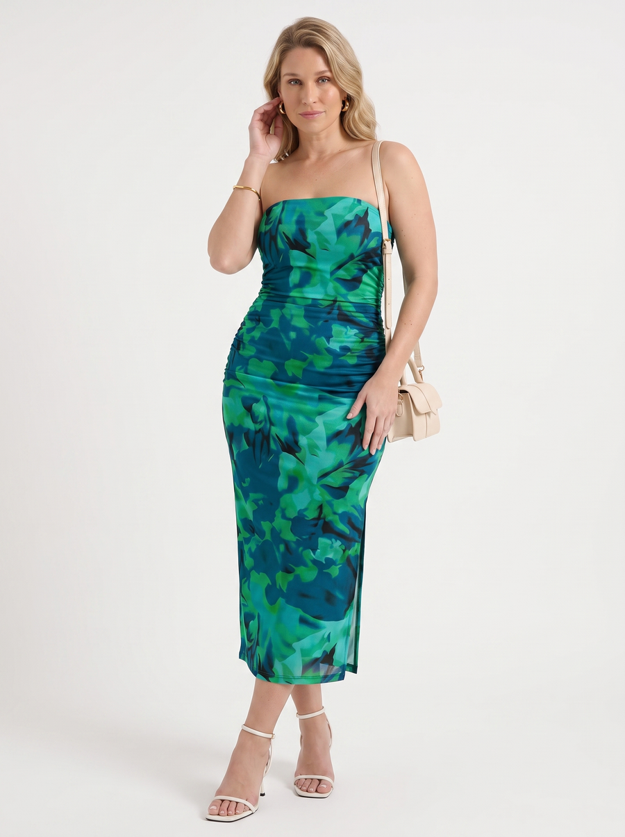 Quincy Strapless Printed Maxi Dress with Slit