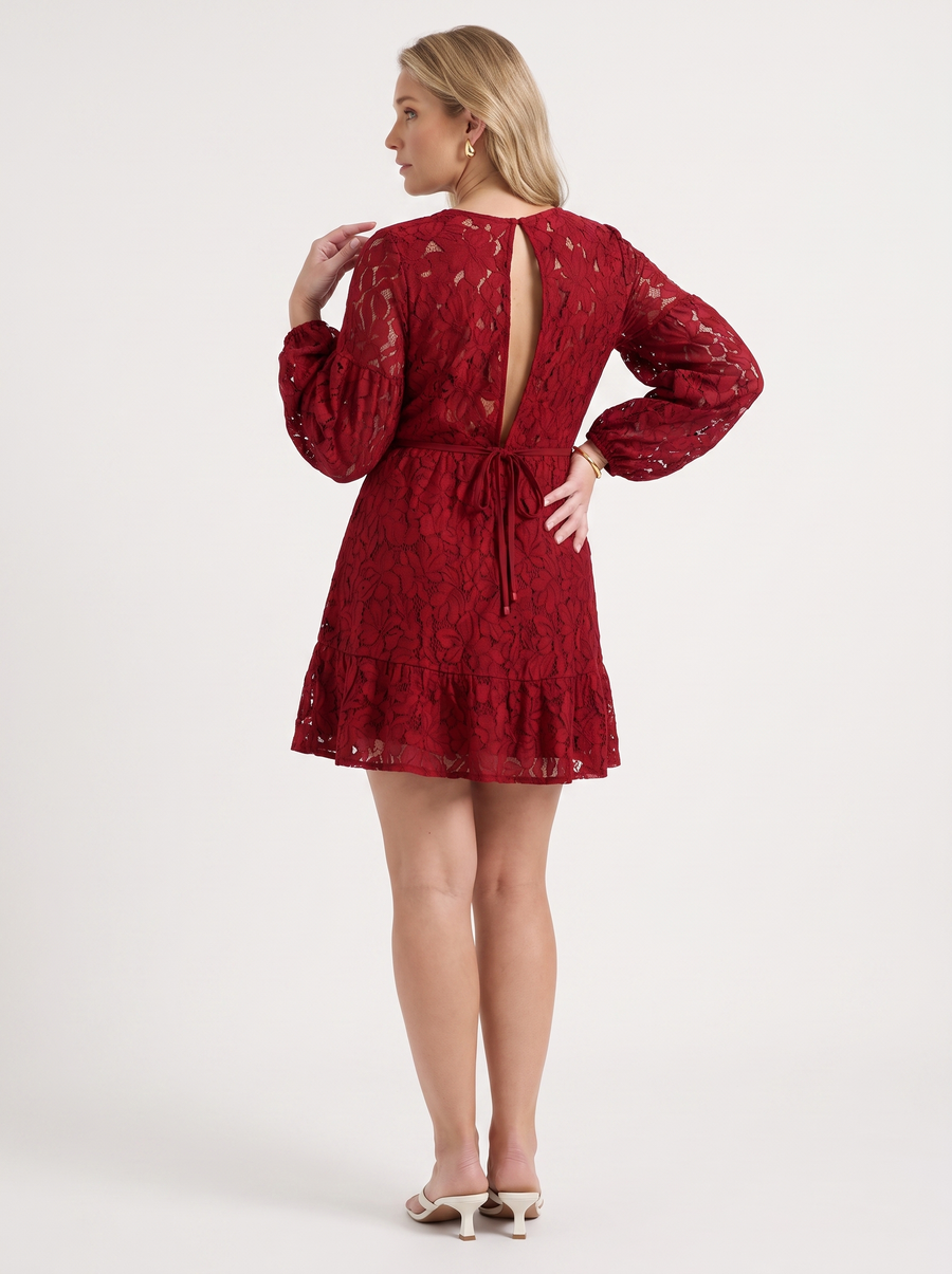 Remy Floral Lace Balloon Sleeve Wrap Mini Dress