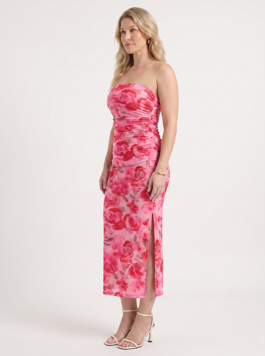 Quincy Strapless Printed Maxi Dress with Slit