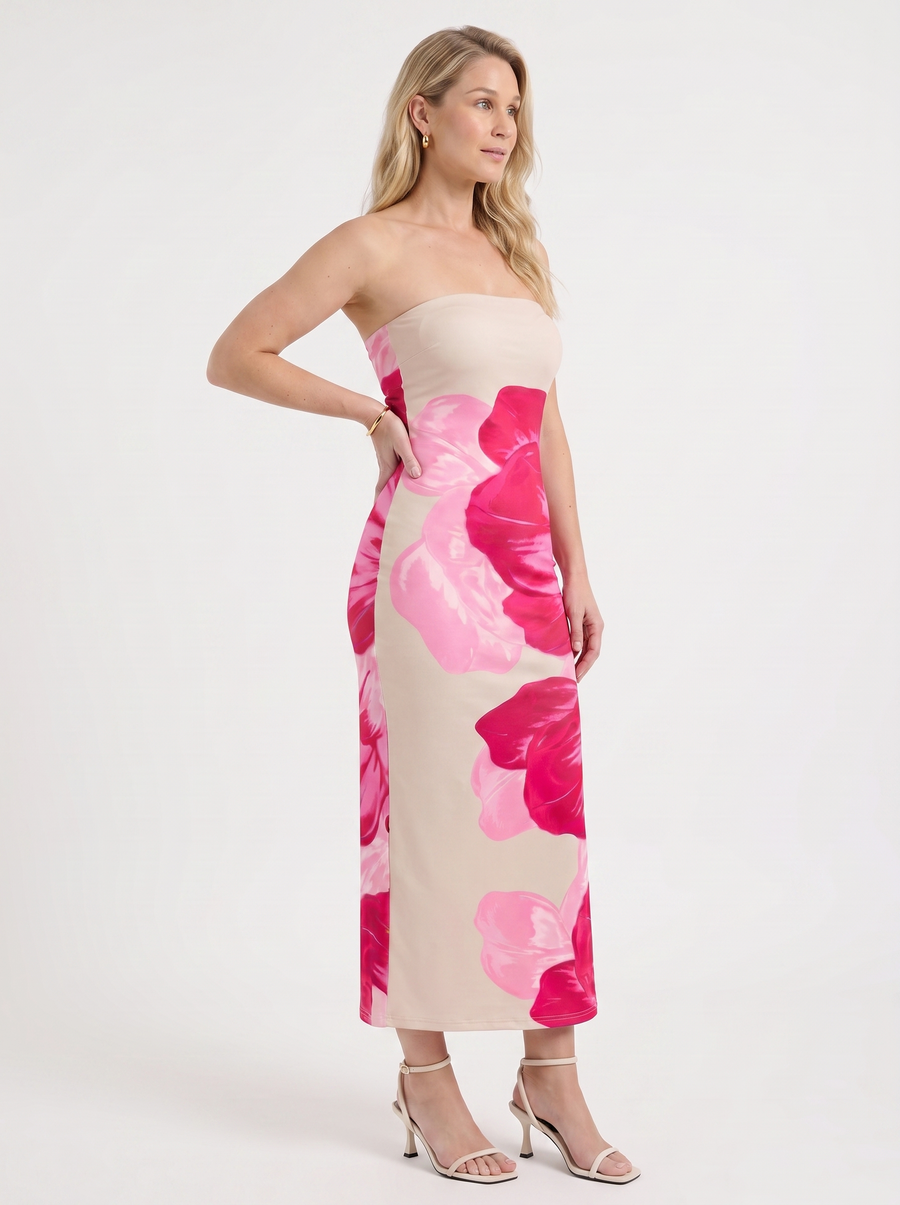 Quincy Strapless Printed Maxi Dress with Slit