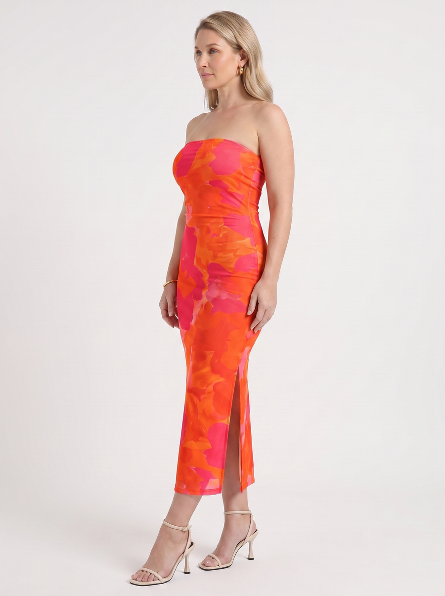 Quincy Strapless Printed Maxi Dress with Slit