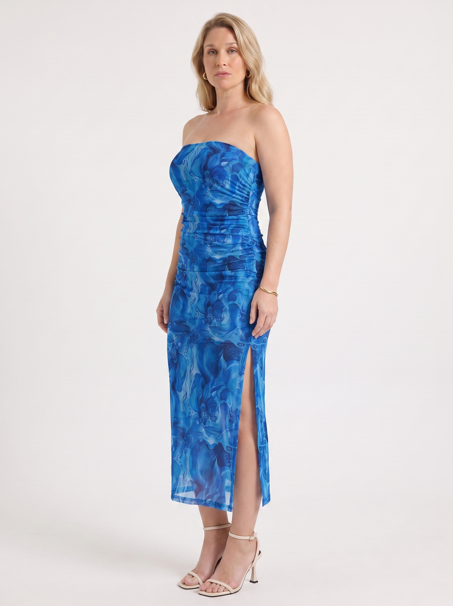 Quincy Strapless Printed Maxi Dress with Slit