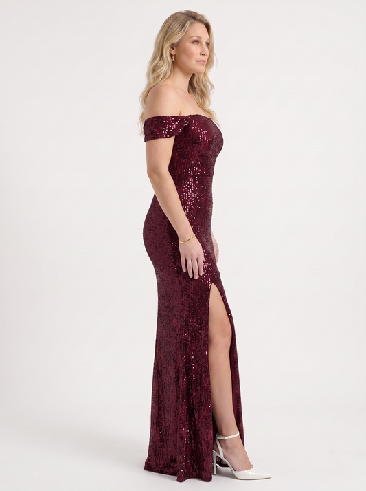 Noa Off Shoulder Sequin Maxi Dress