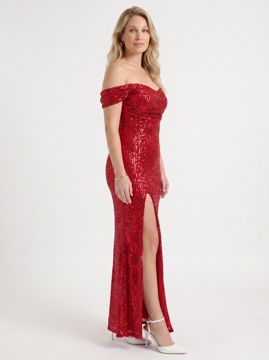 Noa Off Shoulder Sequin Maxi Dress