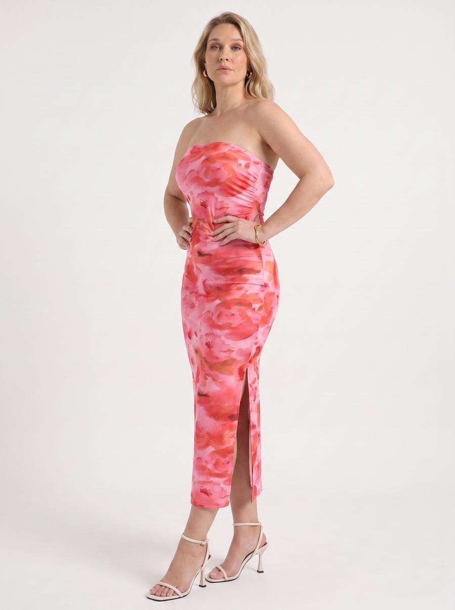 Quincy Strapless Printed Maxi Dress with Slit