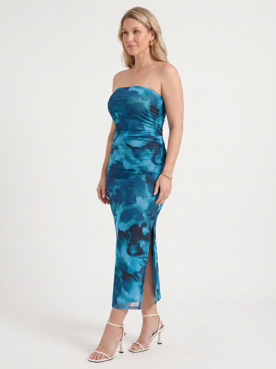 Quincy Strapless Printed Maxi Dress with Slit