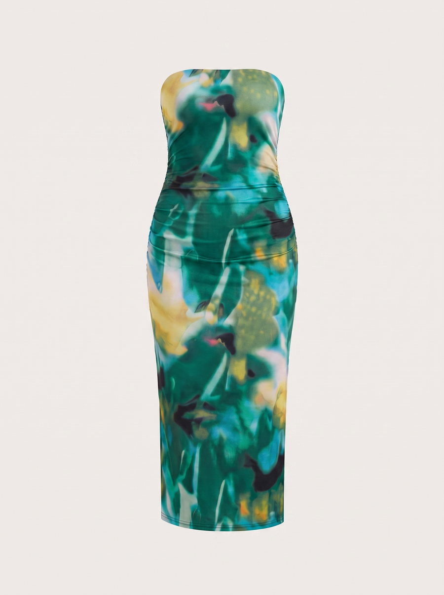 Quincy Strapless Printed Maxi Dress with Slit