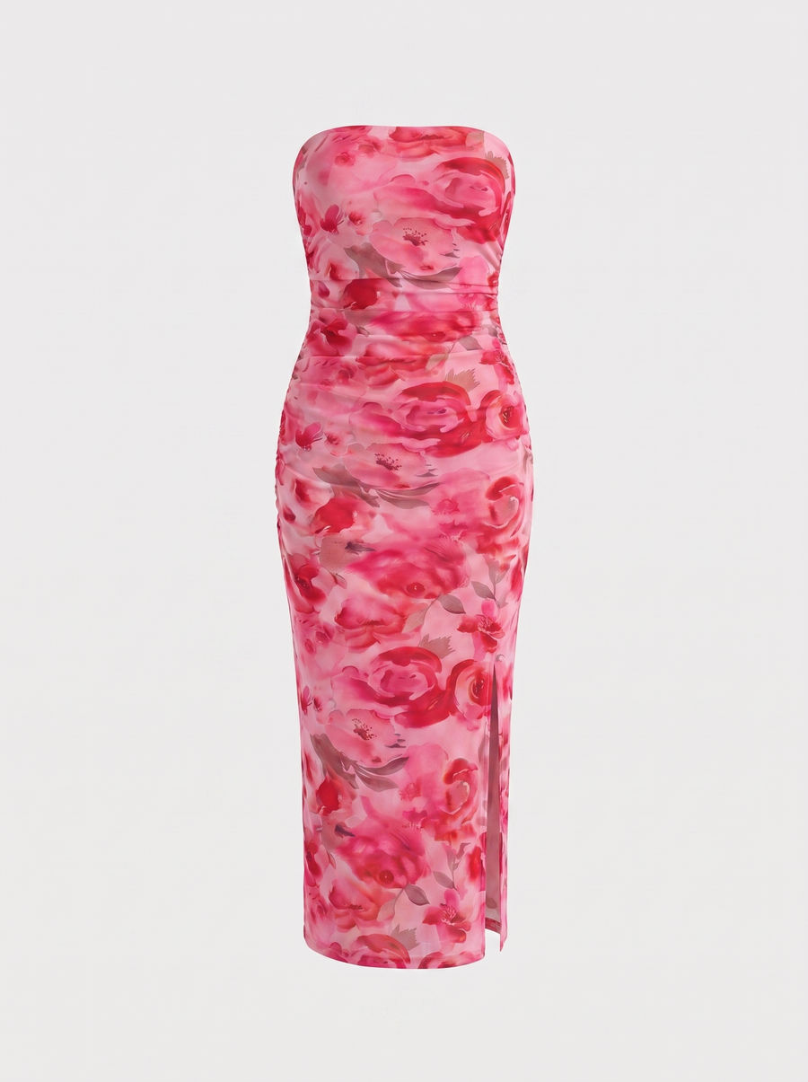 Quincy Strapless Printed Maxi Dress with Slit