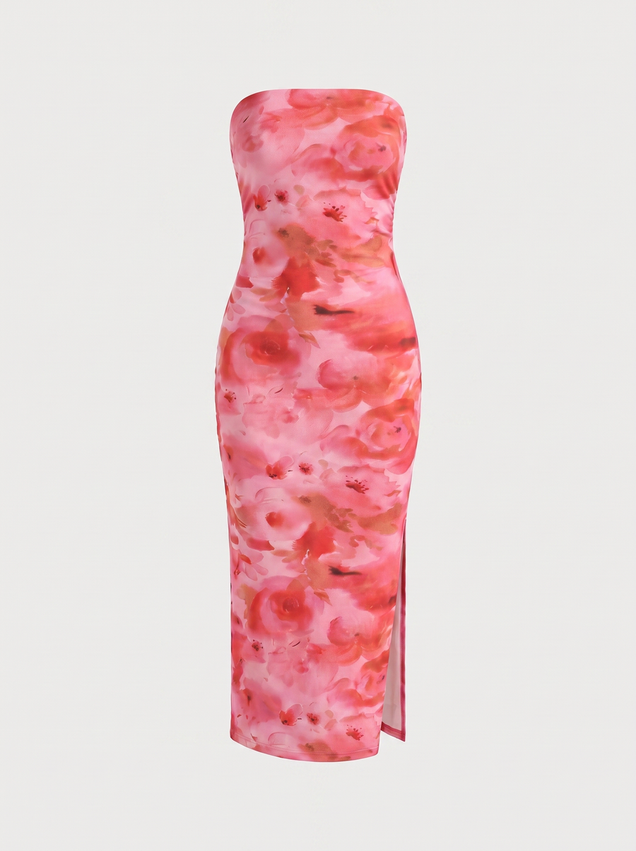 Quincy Strapless Printed Maxi Dress with Slit