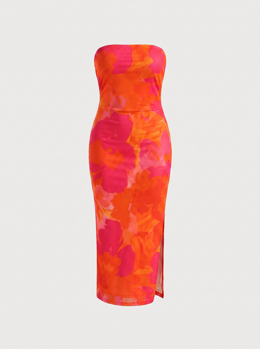 Quincy Strapless Printed Maxi Dress with Slit