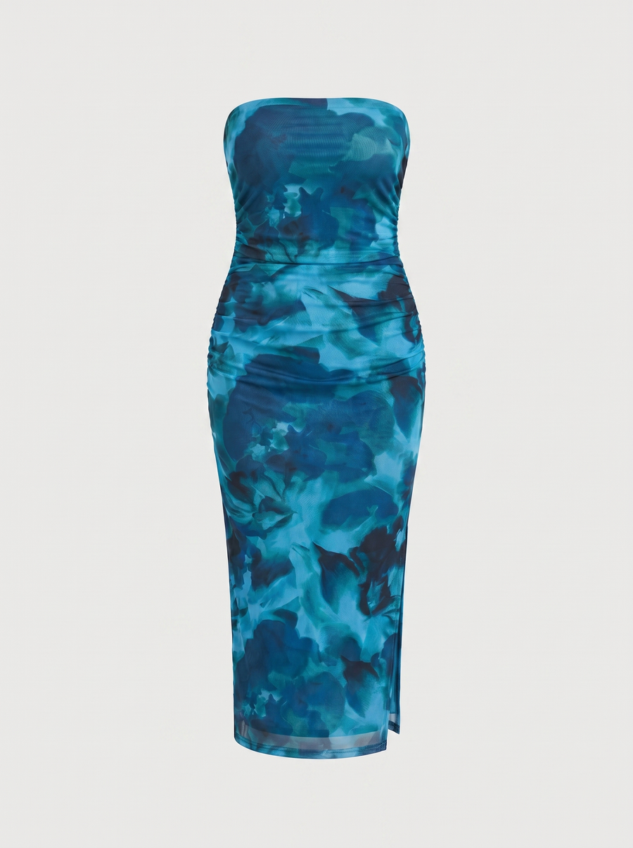 Quincy Strapless Printed Maxi Dress with Slit