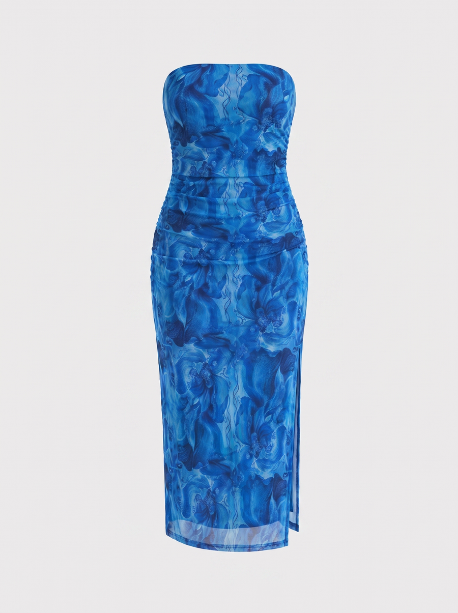 Quincy Strapless Printed Maxi Dress with Slit