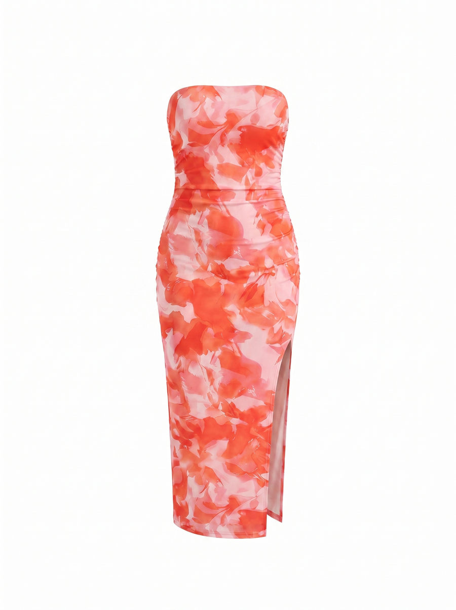 Quincy Strapless Printed Maxi Dress with Slit