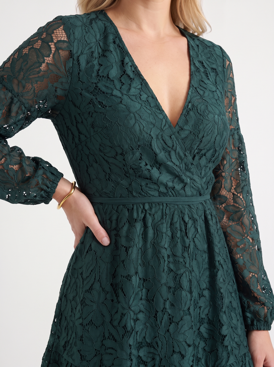 Remy Floral Lace Balloon Sleeve Wrap Mini Dress