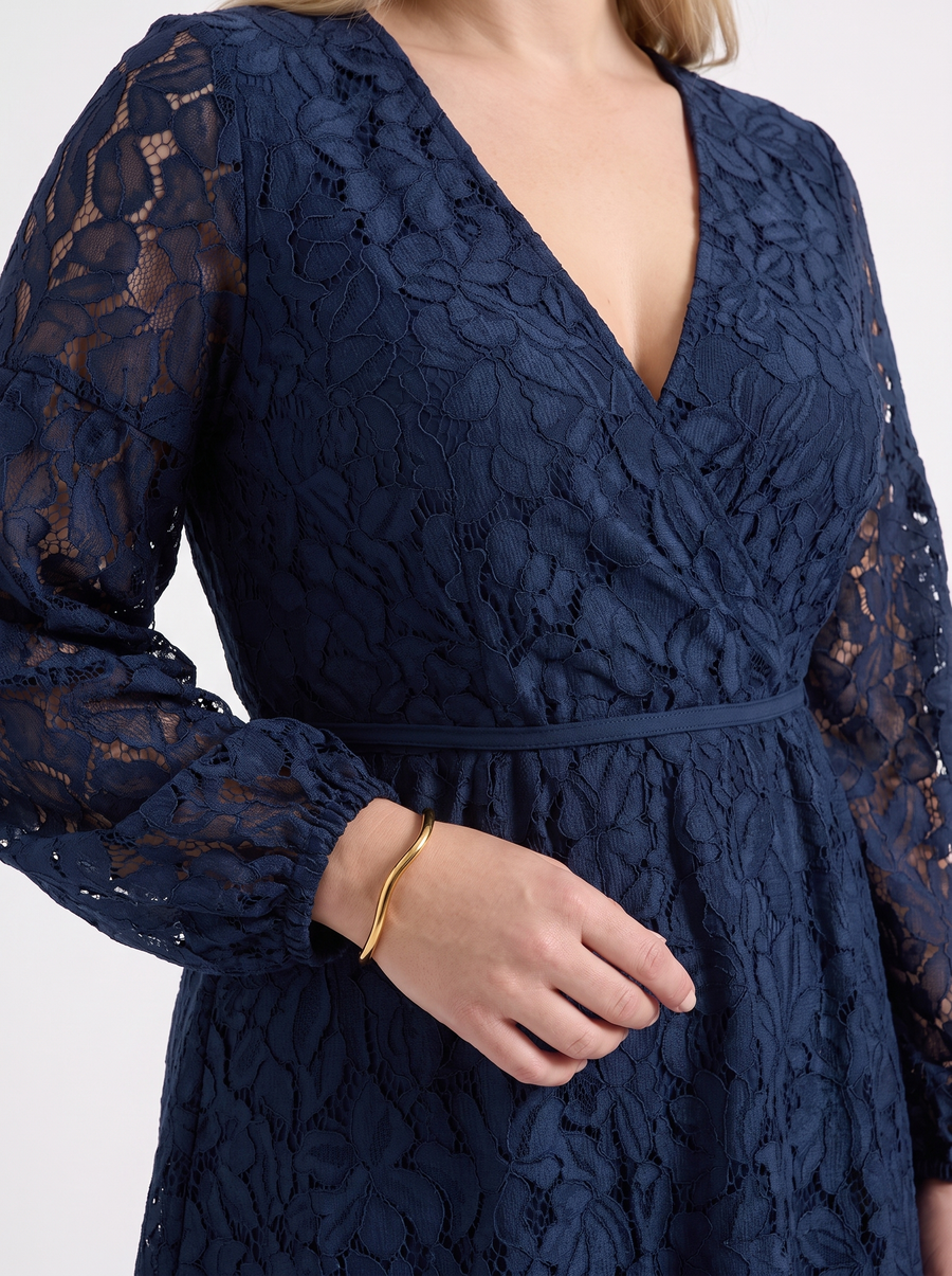 Remy Floral Lace Balloon Sleeve Wrap Mini Dress