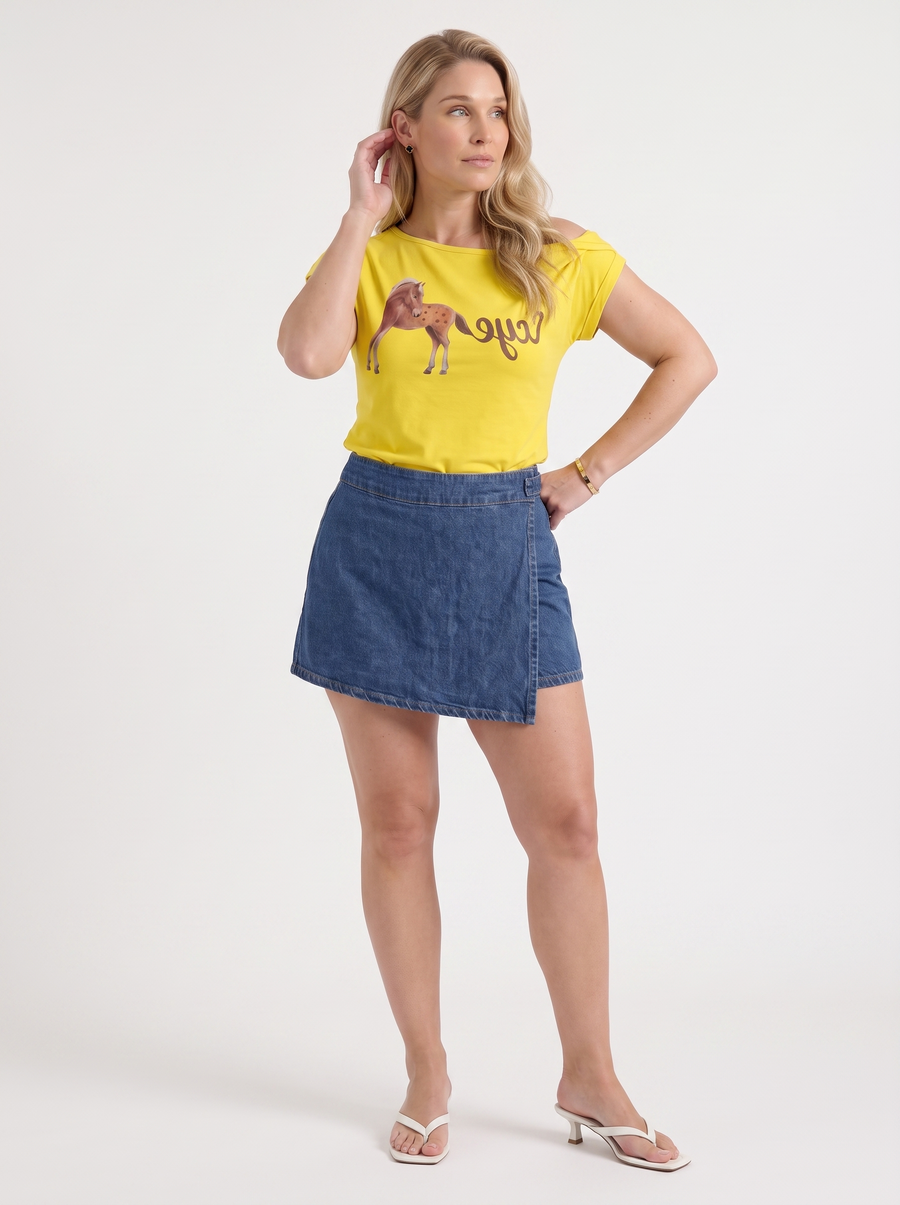 Alina Printed Off Shoulder Short Sleeve Top