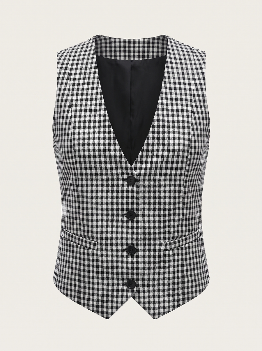 Harmonia Plaid Check V Neck Vest