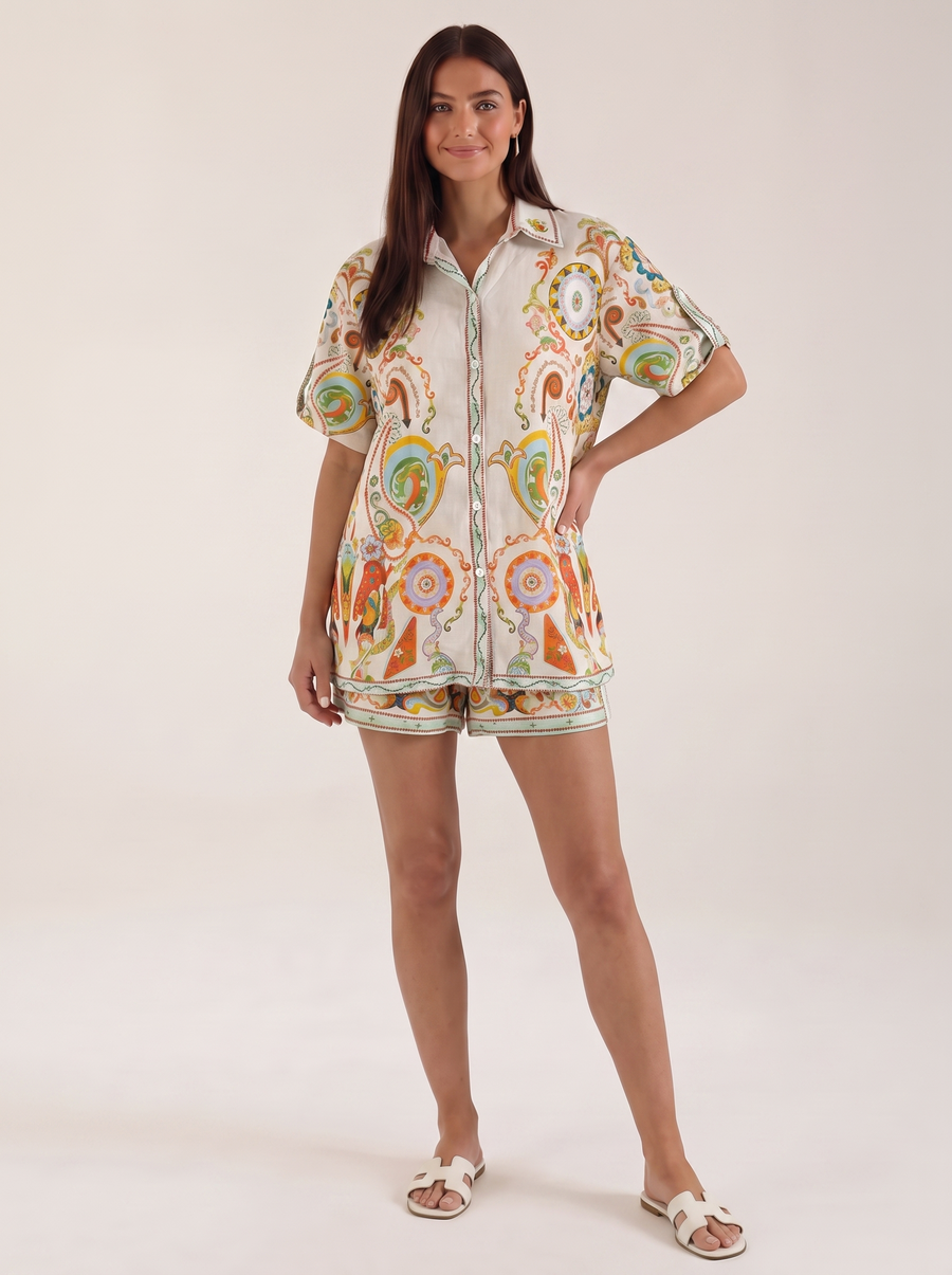 Brenda Paisley Oversized Shirt and Shorts Set