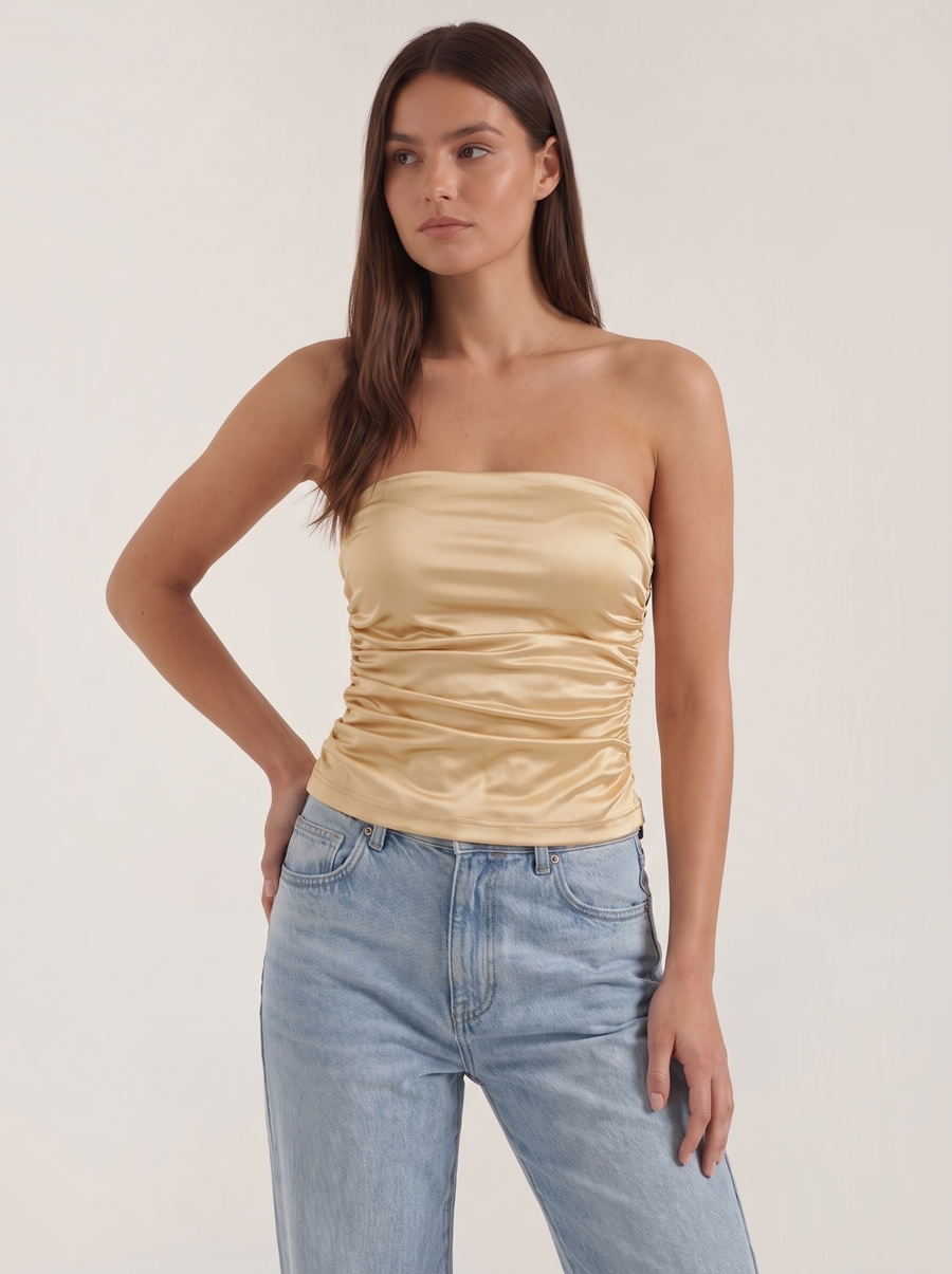 Guinevere Shimmer Ruched Bandeau Top