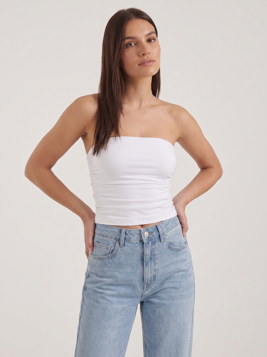 Guinevere Shimmer Ruched Bandeau Top