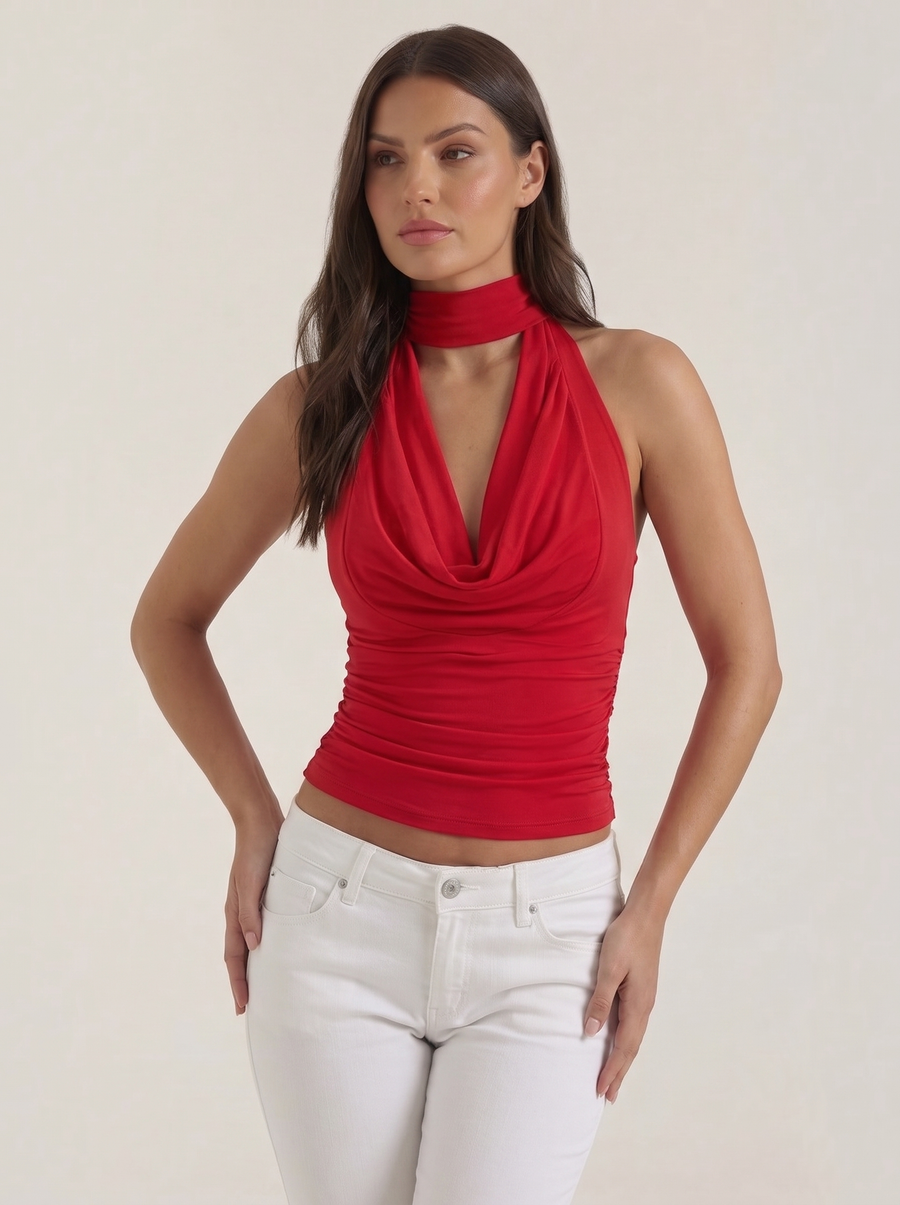 Jean Cowl Neck Halter Top