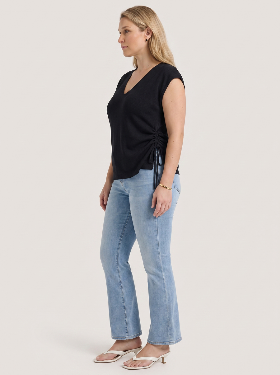 Kim Ribbed V Neck Cap Sleeve Top