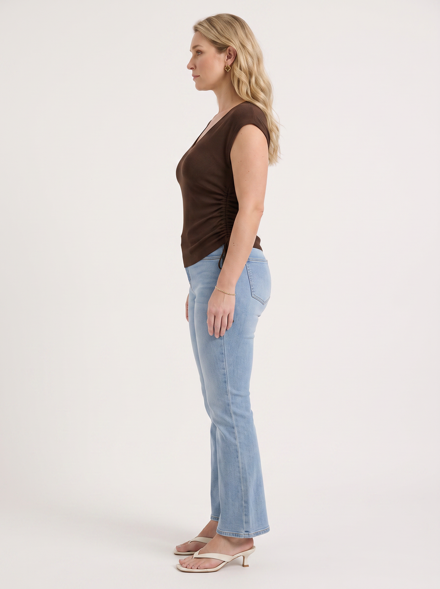 Kim Ribbed V Neck Cap Sleeve Top