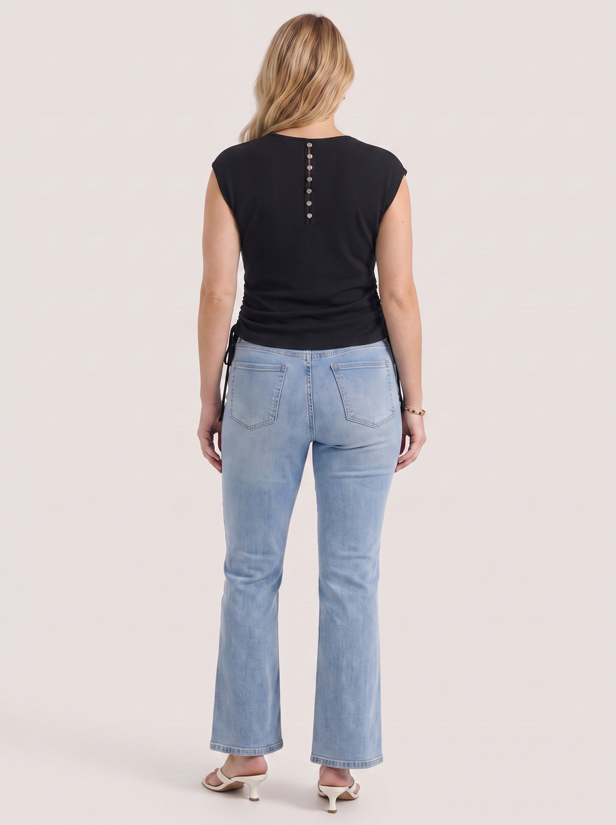Kim Ribbed V Neck Cap Sleeve Top