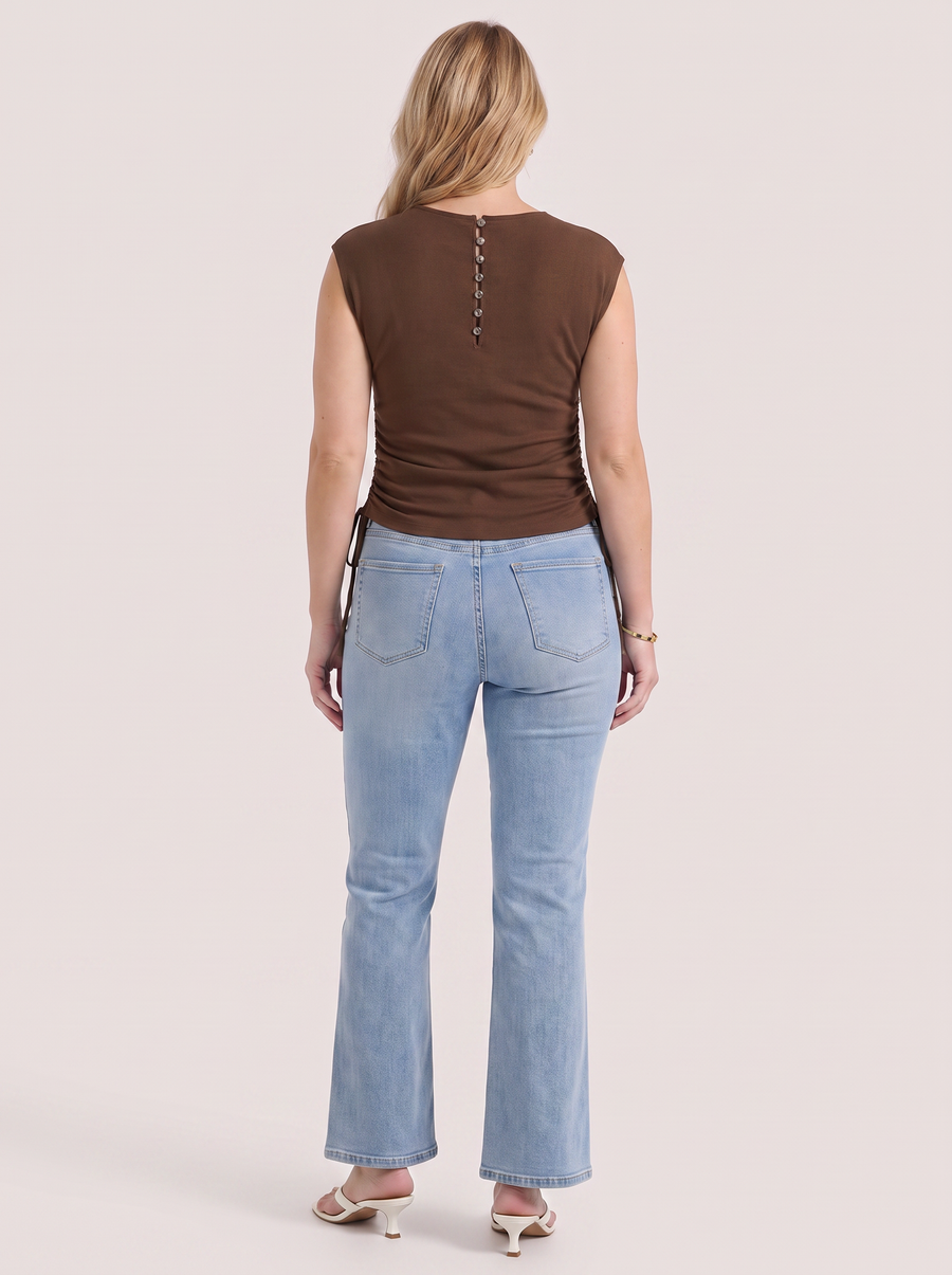 Kim Ribbed V Neck Cap Sleeve Top
