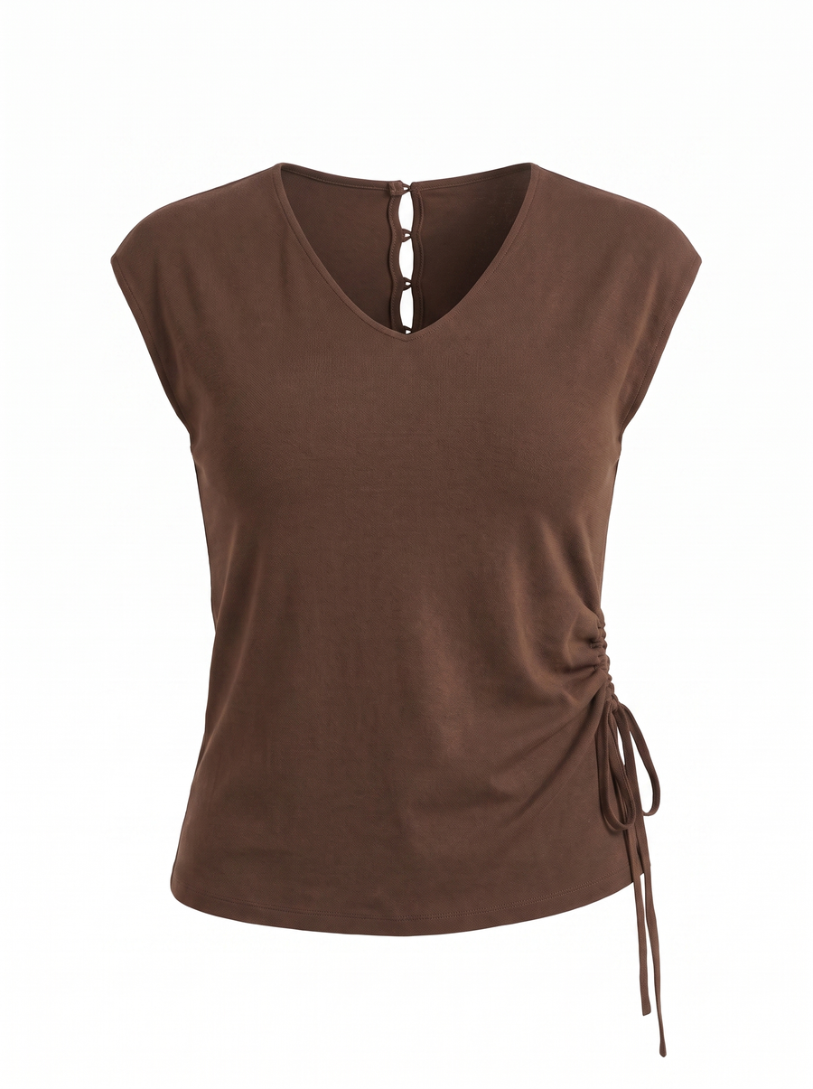 Kim Ribbed V Neck Cap Sleeve Top