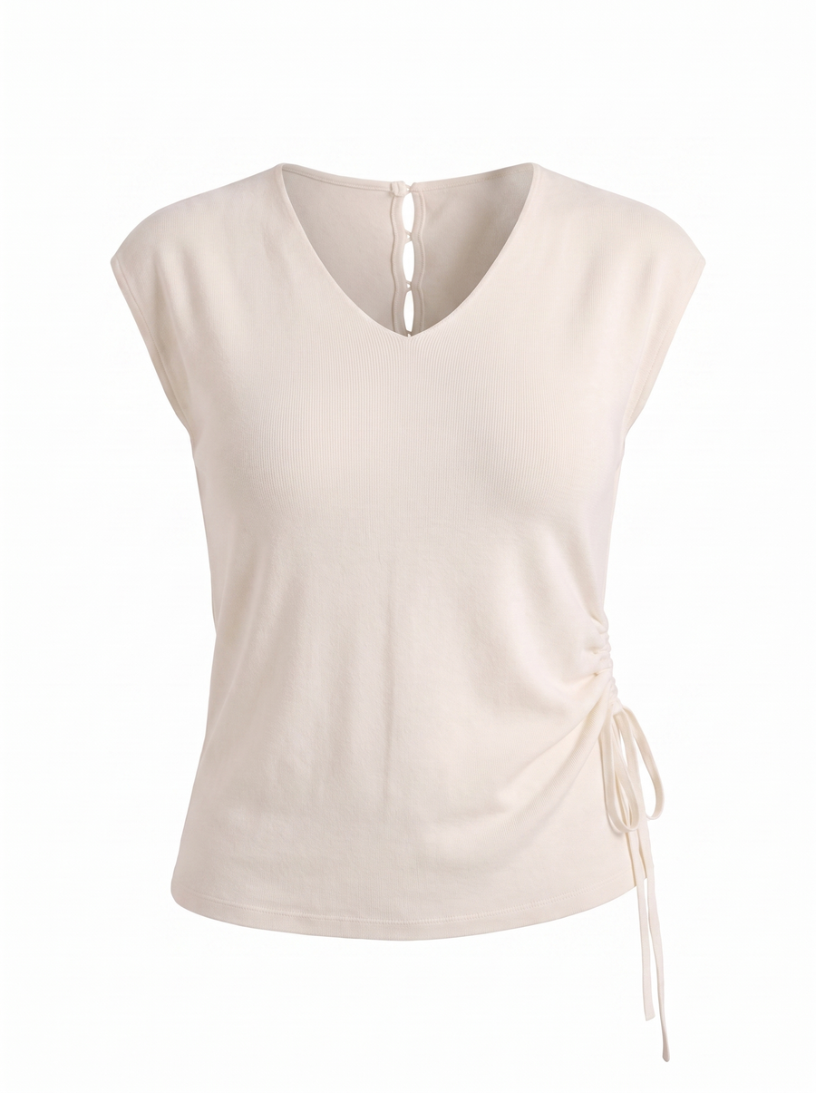 Kim Ribbed V Neck Cap Sleeve Top