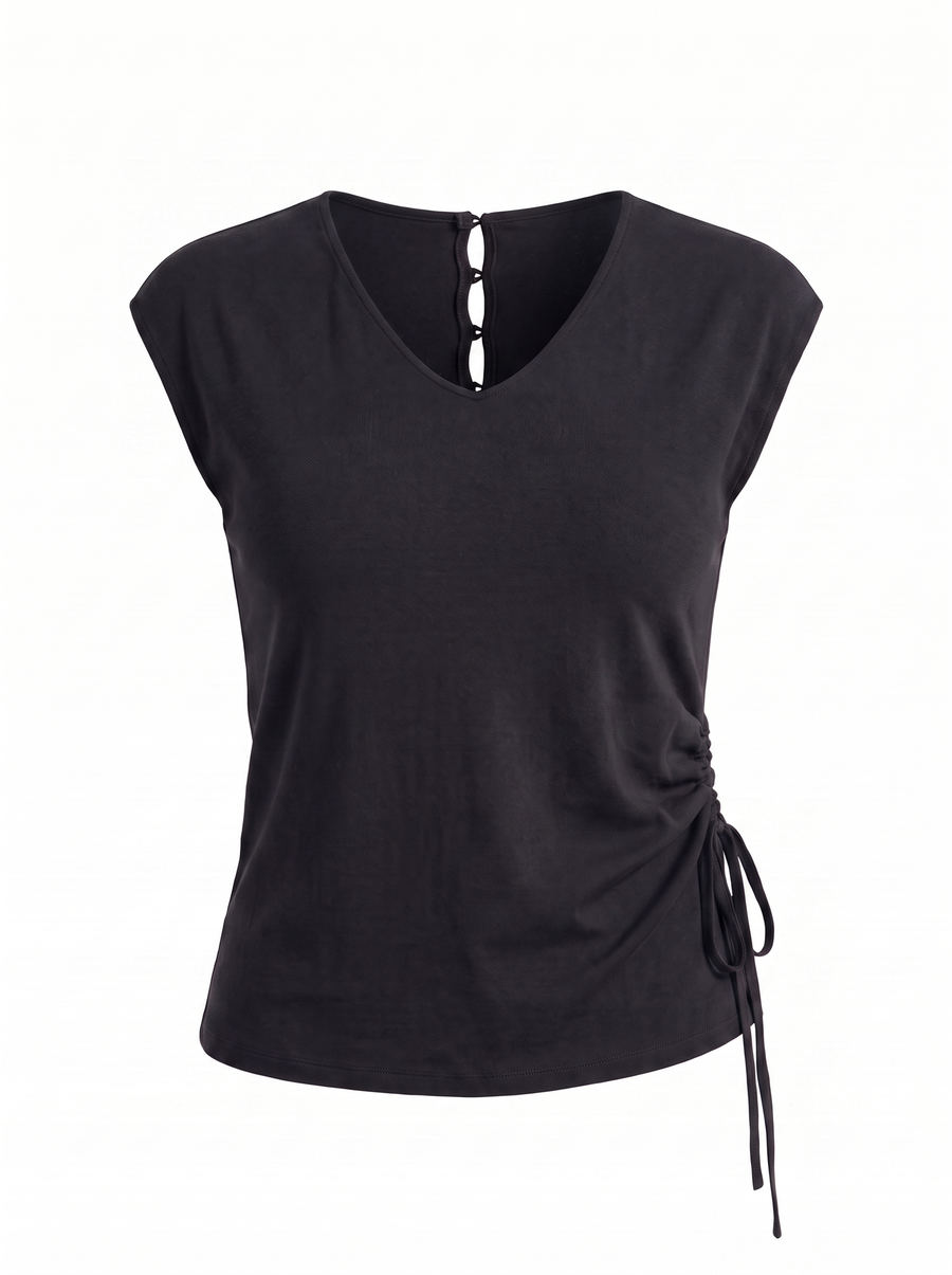 Kim Ribbed V Neck Cap Sleeve Top