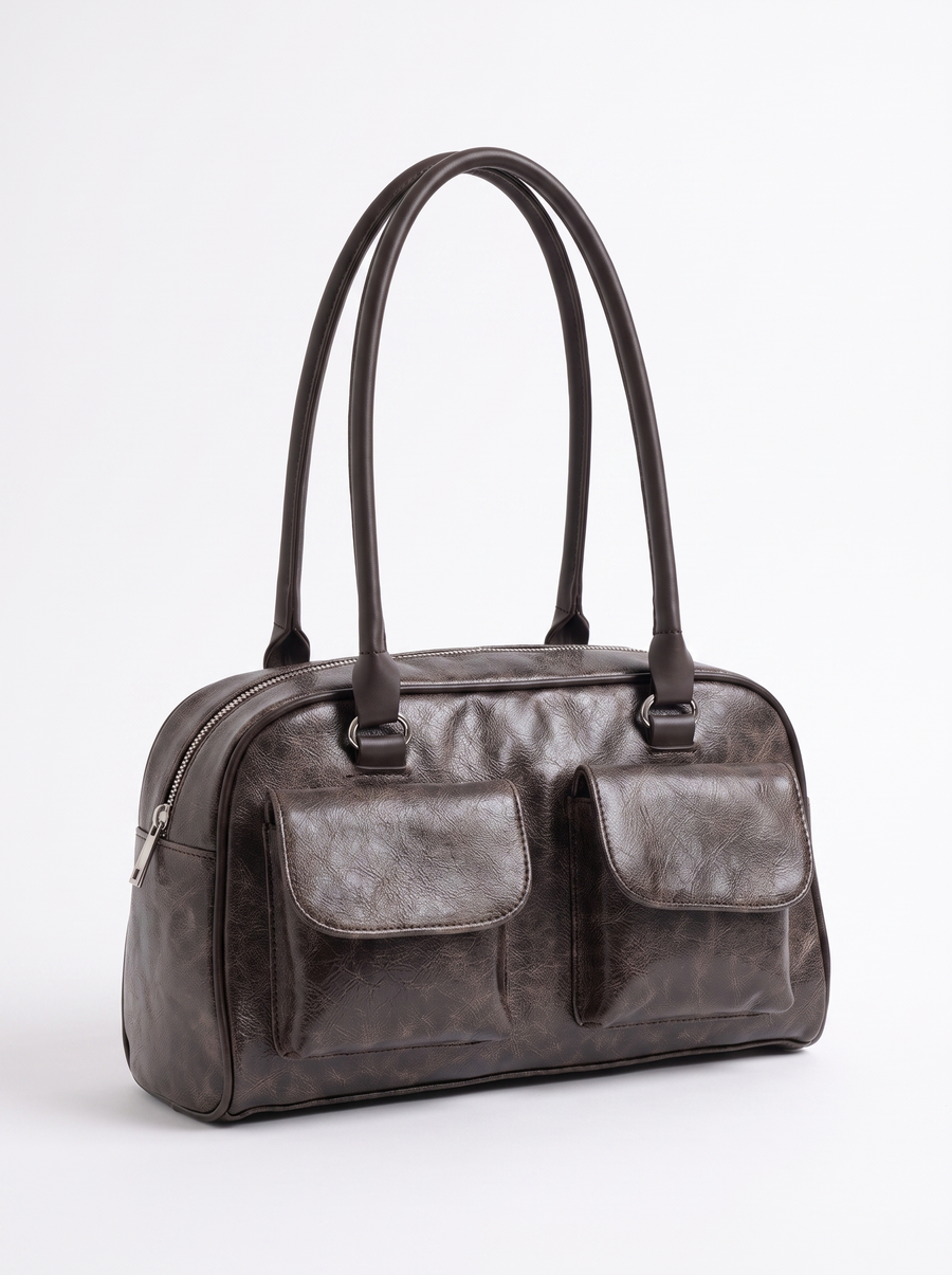 Cristina Vintage Bowling Bag with Flap Pockets