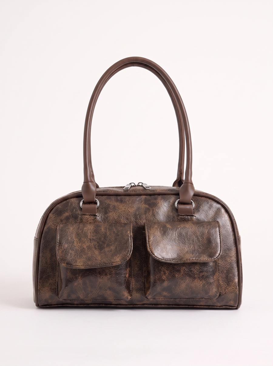 Cristina Vintage Bowling Bag with Flap Pockets