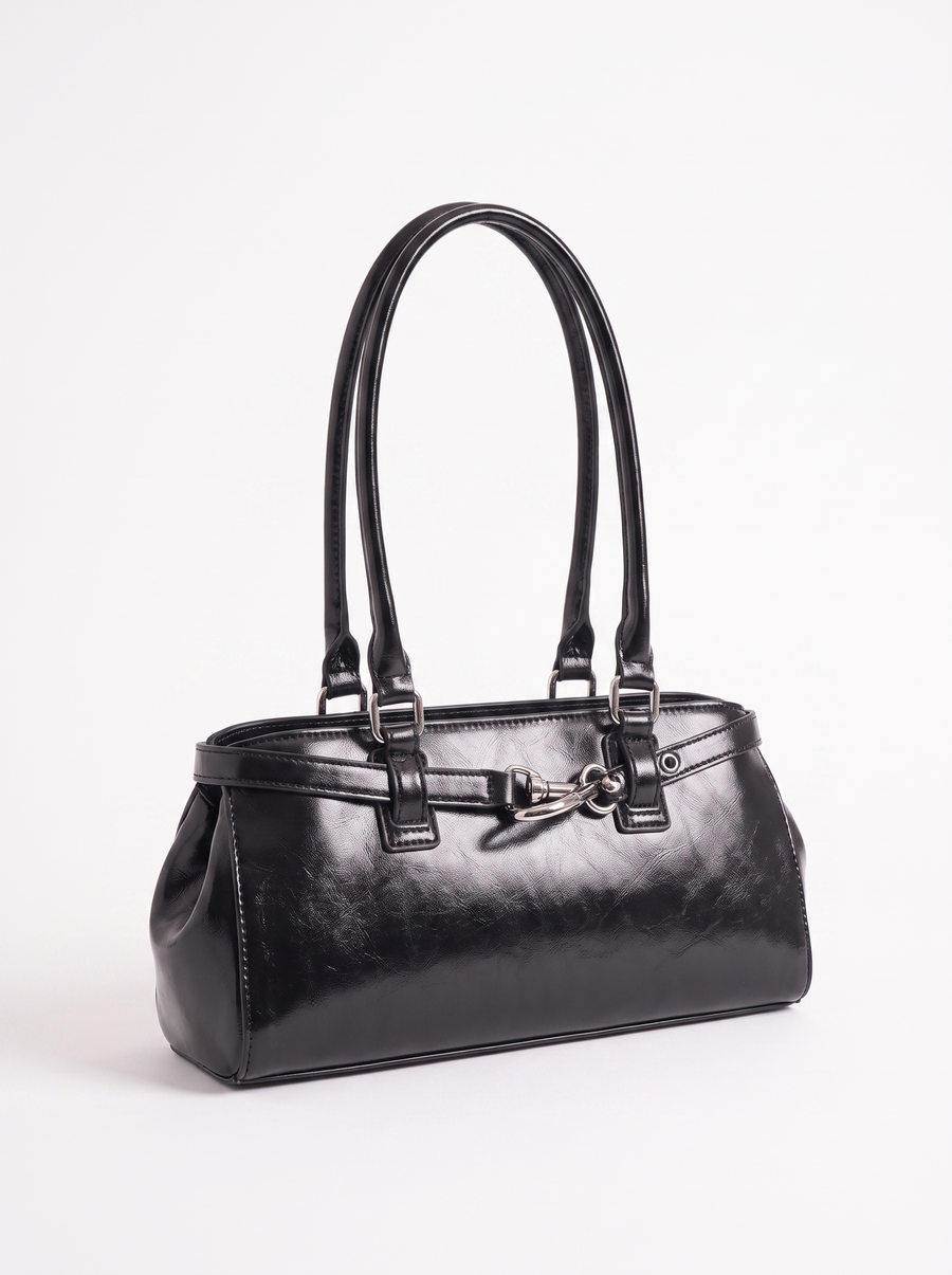Nela Glossy Buckle Strap Top Handle Bag