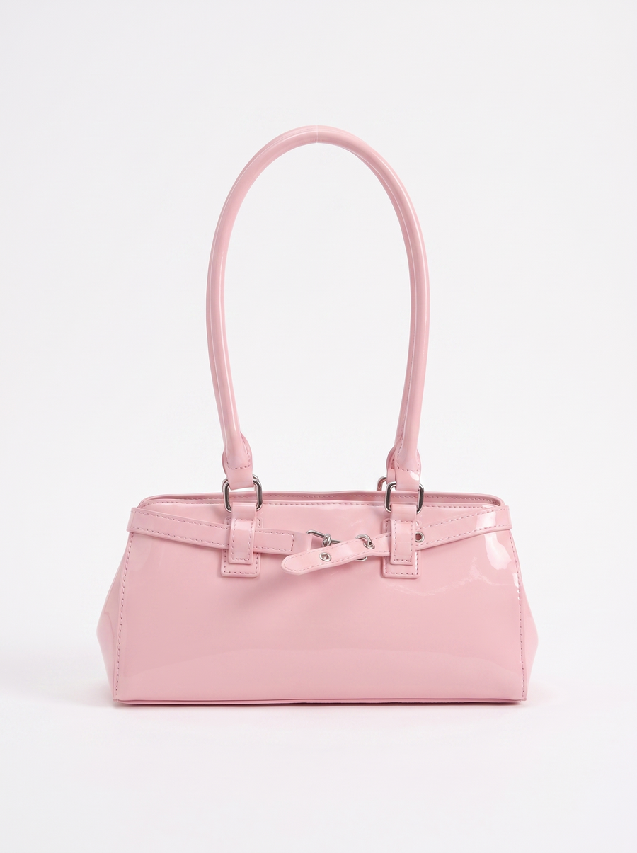 Nela Glossy Buckle Strap Top Handle Bag